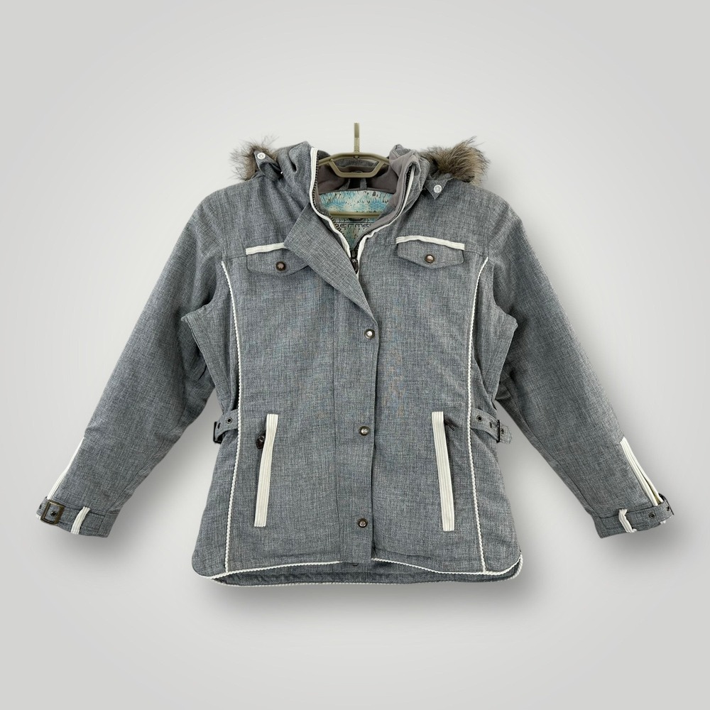 Obermeyer Dolly Ski‎ Jacket Womens Size 6 Gray Faux Fur Hooded Insulated Pockets